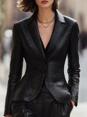 Black Woven Leather Blazer