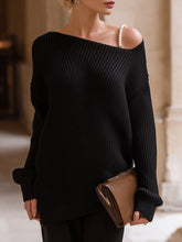Off-Shoulder Pearl Strap Oversized Knit Sweater