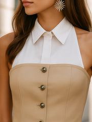 Chic Contrast Halter Top with Structured Bodice