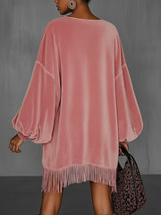 Oversized Pink Fringe Crew Neck Dress