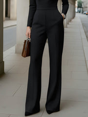 Lace-Panel Long-Sleeve Tailored Jumpsuit