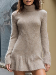 Fuzzy Turtleneck Knit Mini Dress