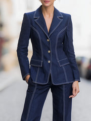 Tailored Denim Blazer And Flared Trousers Set