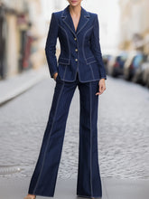 Tailored Denim Blazer And Flared Trousers Set