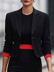 Contrast Trim Blazer & Sleeveless Midi Dress Set