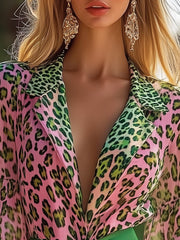 24-Hour-Shipping Multicolor Leopard Print Chiffon Blouse