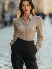 Elegant Pleated-Front Button Blouse