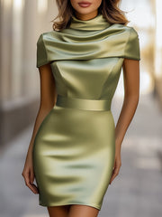 Luxe Olive Green Satin Sleeveless Two-piece Mini Dress