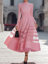 Elegant Sheer Panel Flared Midi Dress