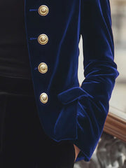 Chic Velvet Jacket with Bold Gold Accents