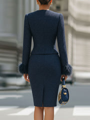 Glamorous Faux Fur - Trimmed Tweed Skirt Suit
