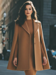 Camel Cape Coat With Structured Lapels