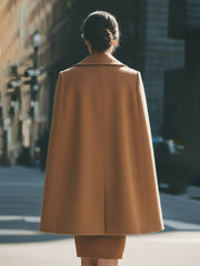 Camel Cape Coat With Structured Lapels