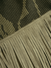 Yohers Olive Camo Knit V-Neck Fringe Hem Bodycon Dress