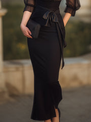 Sheer-Drape Waist-Tie Evening Dress