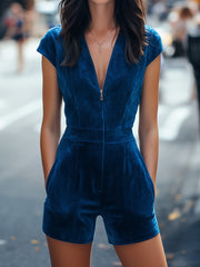 Stylish Zipper-Front Romper