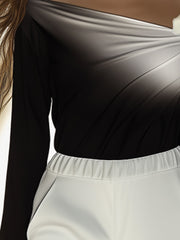 24-Hour-Shipping One-Shoulder Gradient Long-Sleeve T-Shirt With 3D Floral Embellishments