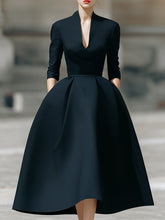 Elegant Plain Midi Dress With Deep V-Neck