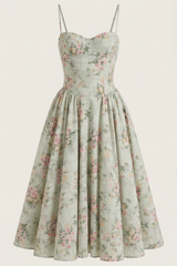 Floral Sweetheart Neck Midi Dress