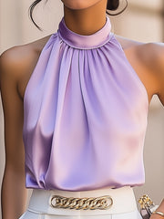 Lavender Satin High Neck Blouse