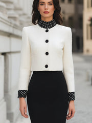 Two-Piece Polka-Dot Trim Tweed Jacket And Pencil Skirt Set