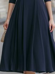 Navy Blue Shawl Collar Midi Dress