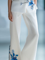 Urban Sleeveless Floral Printed Blazer and Trousers Set