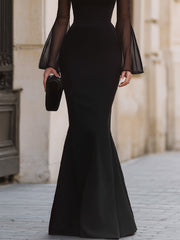 Off-Shoulder Sheer Sleeve Mermaid Evening Gown