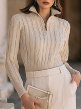 Half-Zip Cable Knit Sweater With Structured Silhouette
