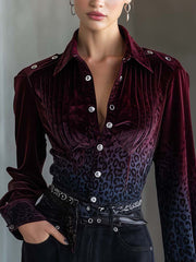 Red Velvet Gradient Blue Leopard Print Blouse