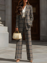 Brown Plaid Single-Breasted Tailored Suit Set