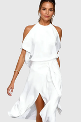 Off Shoulder Asymmetric Midi Dress
