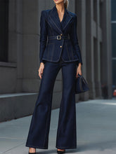 Tailored Dark Denim Blazer & Flare Pants Set