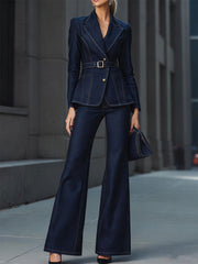 Tailored Dark Denim Blazer & Flare Pants Set