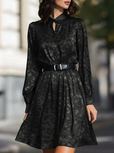 Belted Leopard-Pattern Satin Shirt Dress