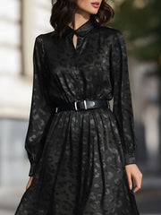 Belted Leopard-Pattern Satin Shirt Dress