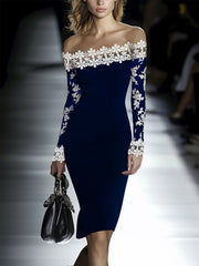 24-Hour-Shipping Lace Neckline Hip Dress