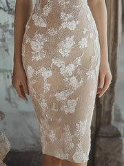 24-Hour-Shipping Light Beige Lace V-neck Short Sleeve Bodycon Dress