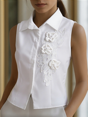 Sleeveless Shirt with 3D Floral Appliqué