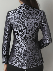Luxury Black and Silver Floral Jacquard Blazer