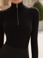 Elegant Half-Zip Ribbed Knit Top