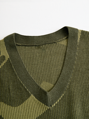 Yohers Olive Camo Knit V-Neck Fringe Hem Bodycon Dress