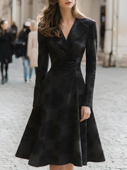 Black Jacquard Pleated Blazer Dress