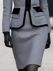 Elegant Herringbone Blazer & Pencil Skirt Set