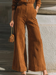 Chestnut Brown Corduroy Set – Shirt & Wide-Leg Pants