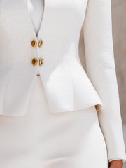 Sculpted Stand Collar Blazer With Gold Buttons