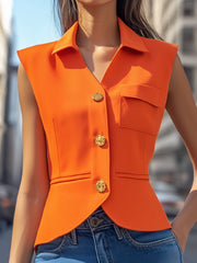 Vibrant Orange Sleeveless Blazer Top