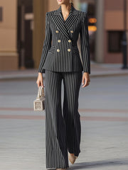 Elegant Pinstripe Double-Breasted Suit Set