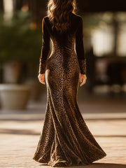 Leopard Velvet Fitted Gown