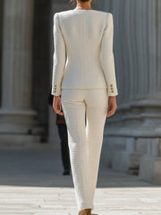 Ivory Tweed Square-Neck Suit Set